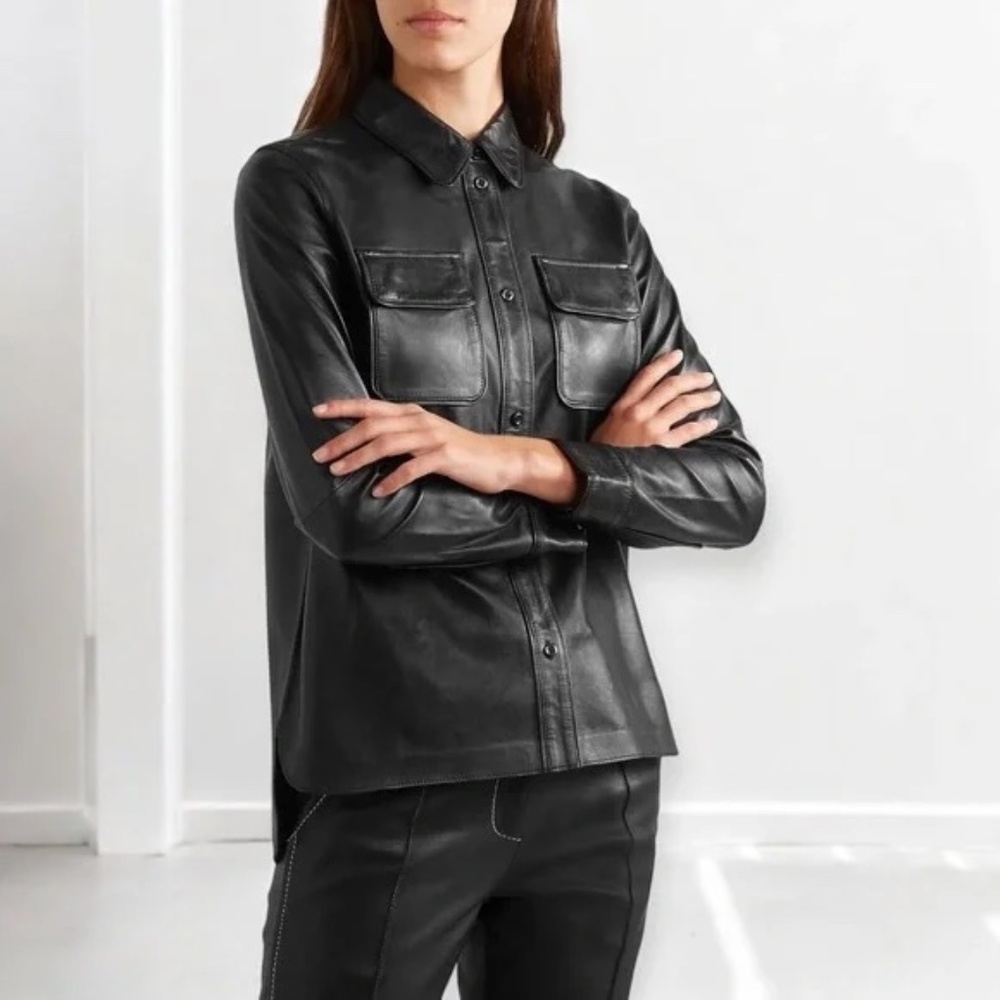 Stand Studio Black Faux-Leather Juliana Shirt (NWOT)